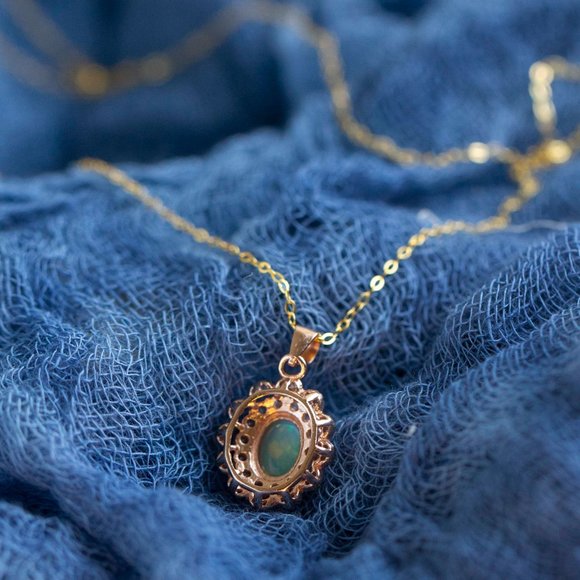 Rose Gold Vermeil Genuine Fire Opal Necklace Vintage Natural Gemstone Necklace - Picture 7 of 8